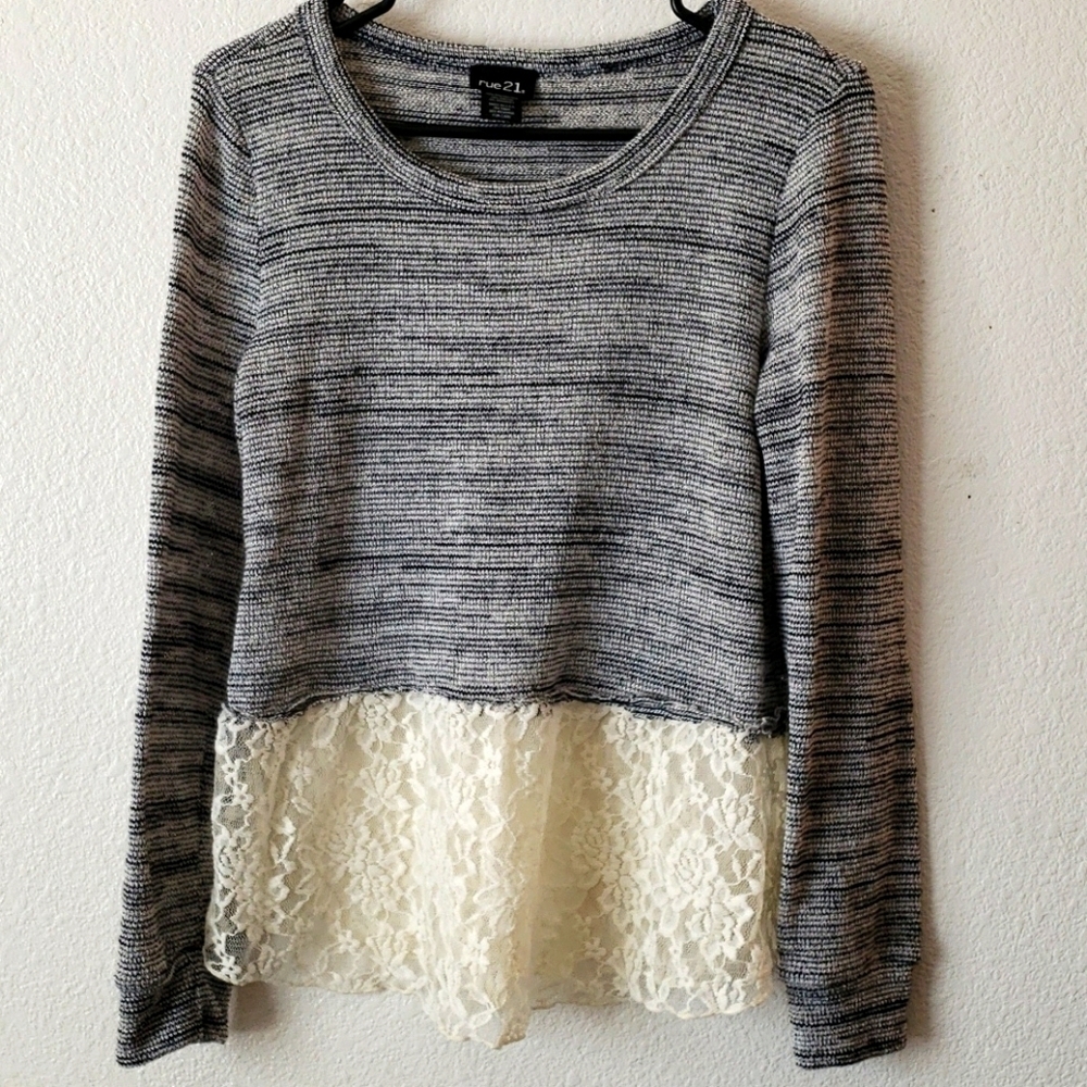 Rue21 Long Sleeve Shirt with Lace Hem Detail SZ M